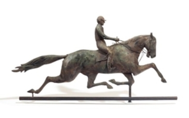 A COPPER AND ZINC HORSE-AND-RIDER WEATHERVANE, ATTRIBUTED TO J.W. FISKE AND COMPANY (ACTIVE 1870-1893), NEW YORK, CIRCA 1893