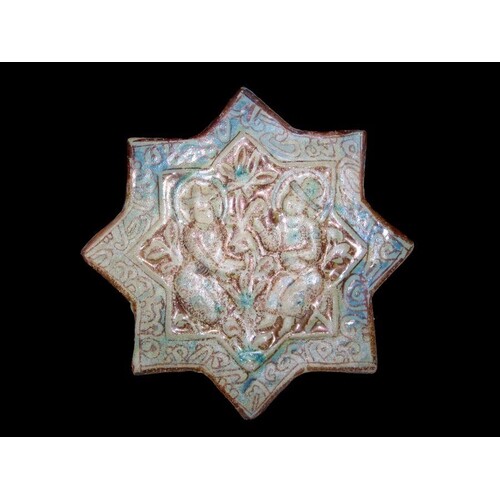 12th Century Kashan Polychrome Star Tile 22CM DIAMETER