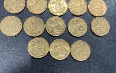13 pièces de souverains or LOT VENDU EN L'ETAT SUR DESIGNATION, NON PRESENT A L'ETUDE