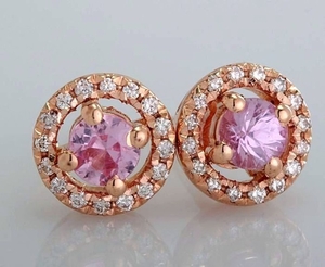 14 kt. Pink gold - Earrings - 0.50 ct Sapphire - Diamond