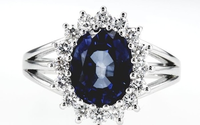 14 kt. White gold - Ring, Diana - 4.88 ct Sapphire - Diamond