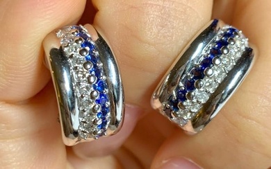 14K GOLD 1.14 CTW VIVID BLUE NATURAL SAPPHIRE & DIAMOND EARRINGS