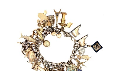 14K Gold Charm Bracelet with 35 charms