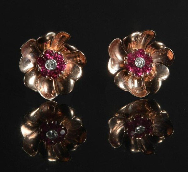 14K Rose Gold Diamond and Pink Sapphire Earrings