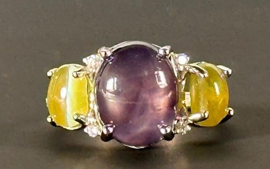 14K Star Sapphire and Cat's Eye Ring