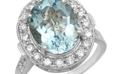 14K White Gold 4.20ct Aquamarine and 0.58ct Diamond Ring