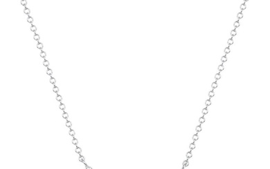 14K White Gold Modern Diamond & Pink Sapphire Baguette Pendant Necklace