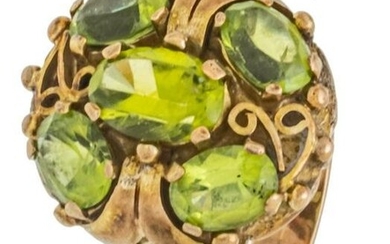 14K Yellow Gold Ring, With Green Peridots Size 6 1/2