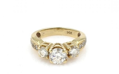 14K YG 3 Stone Diamond Engagement Ring