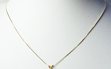 14K yellow gold necklace and pendant inlaid with a natural...