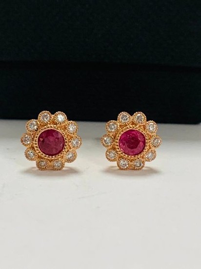 14ct Rose Gold Ruby and Diamond flower design...