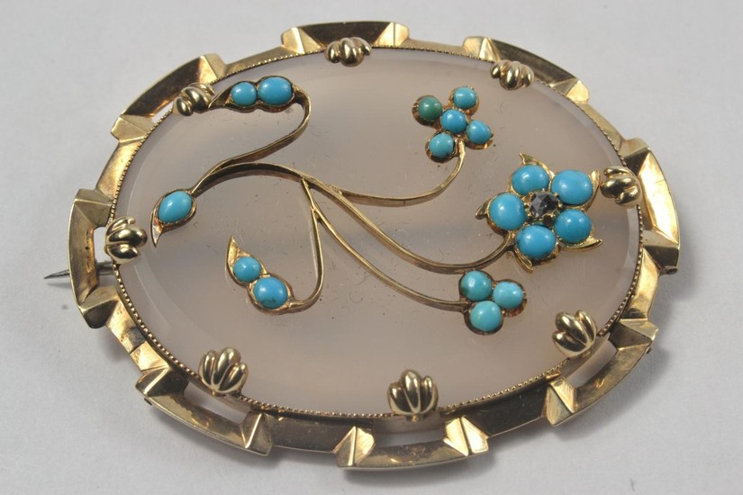 15ct Oval opaline brooch decorated with floral motif set wit...