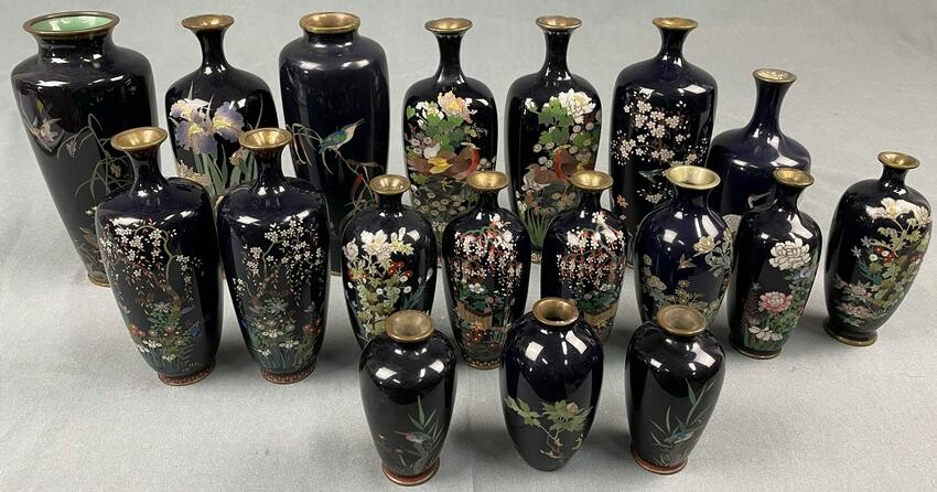 18 cloisonné vases. Probably Japan, China old.
