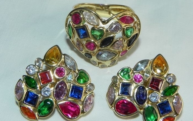 18 kt. Gold - Colorful Set of 750 Gold Topaz Clip Earrings Ring