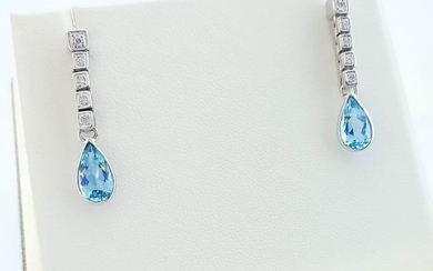 18 kt. Gold - Earrings Aquamarine - Diamonds, No reserve price