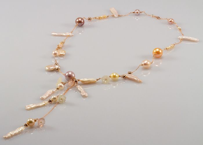 18 kt. Pink gold - Necklace with pendant - Pearls, Chalcedony