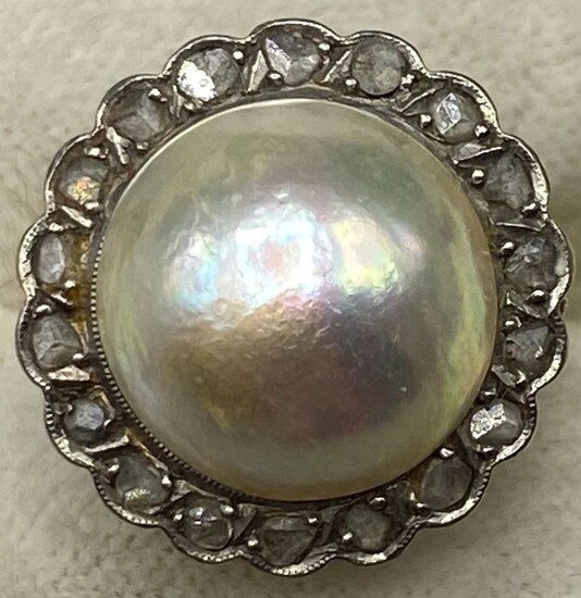 18 kt. Platinum, Yellow gold - Antique Ring 1920 - 0.50 ct Diamond - Mabe Pearl