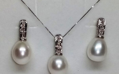 18 kt. Saltwater pearls, White gold, Diamonds - Earrings, Necklace with pendant, Set, Akoya pearls in white gold and natural diamonds - 24.00 ct various pearls and diamonds - Diamonds