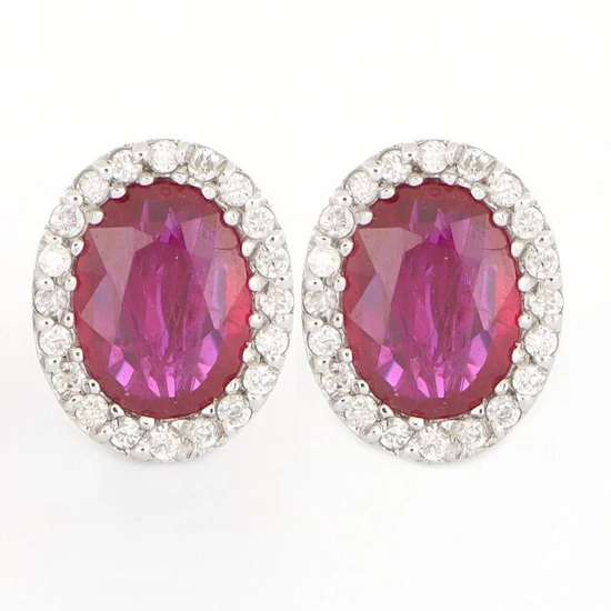 18 kt. White gold - Earrings - 2.10 ct Ruby - Diamonds
