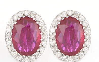 18 kt. White gold - Earrings - 2.10 ct Ruby - Diamonds