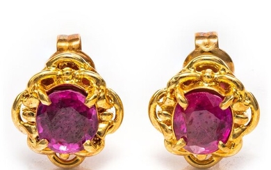 18 kt. Yellow gold - Earrings - 0.80 ct Rubies - No Reserve Price