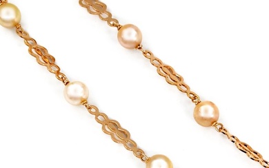 18 kt. Yellow gold - Necklace - 6.76mm Akoya pearls