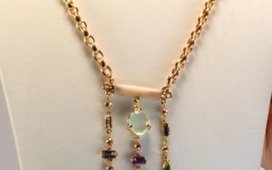 18 kt. Yellow gold - Necklace with pendant Citrine - Amethyst, Iolite, Pearls, Sapphire, Topaz, Tourmaline