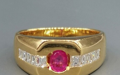 18 kt. Yellow gold - Ring - 0.15 ct Diamond - Ruby
