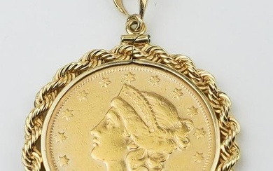 1873 Liberty $20 Gold Coin Pendant