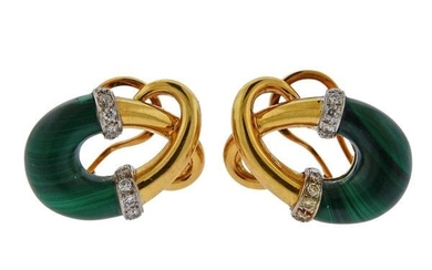 18K Gold Diamond Malachite Earrings