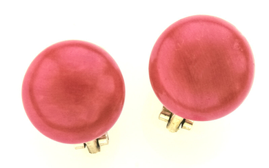 18K gold & natural coral button earrings.