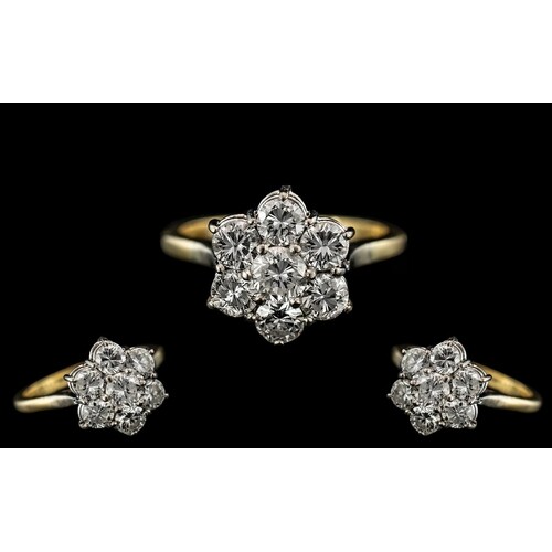 18ct Gold - Attractive Top Quality Diamond Set Ring, Flower ...