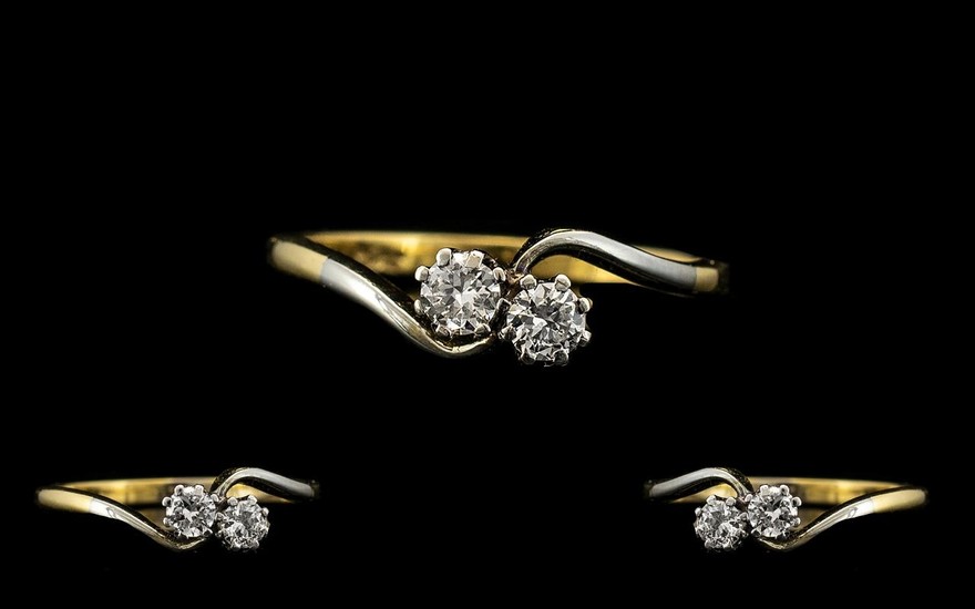 18ct Gold and Platinum Set Two Stone Diamond Ring of Attract...