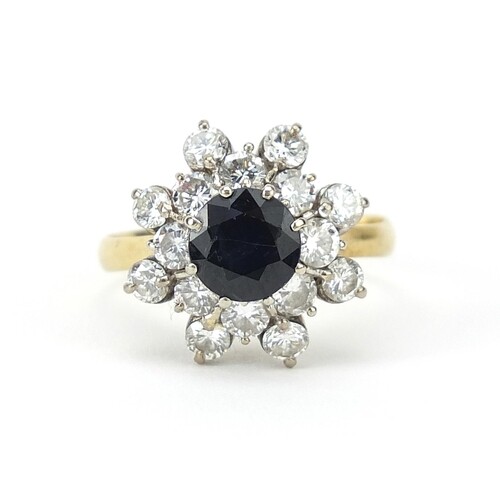 18ct gold sapphire and diamond three tier cluster ring, tota...