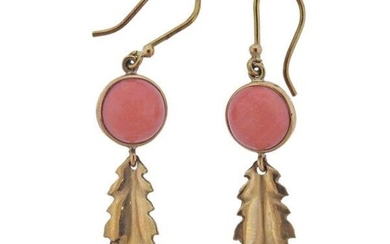 18k Gold Coral Feather Drop Earrings