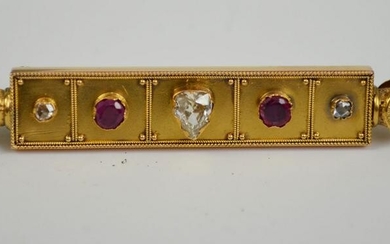 18k Gold Rams Head & Diamond Etruscan Style Pin