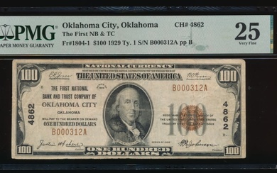 1929 $100 Oklahoma City OK National PMG 25