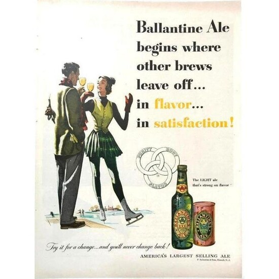 1951 Ballantine Ale Ice Skating Magazine Ad