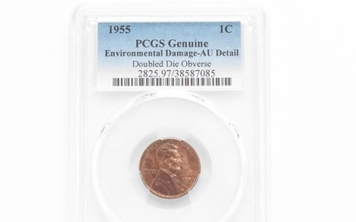 1955 Doubled Die Obverse Lincoln Cent, PCGS AU Details, Environmental Damage. Estimate $600-800