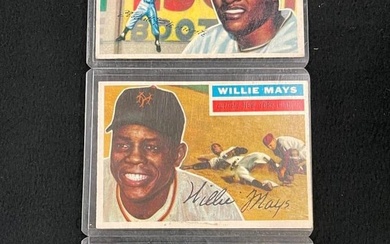 1955 Topps #124 Harmon Killebrew , 1956 #33 Roberto Clemente and #130 Willie Mays baseball cards