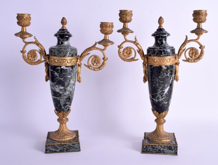 A PAIR OF 19TH CENTURY FRENCH ORMOLU AND MARBLE