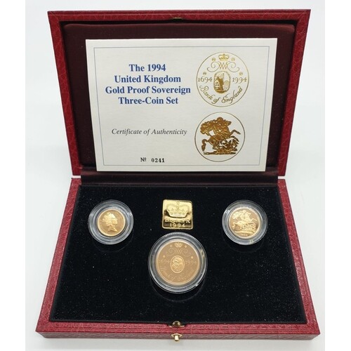 1994 GOLD PROOF SOVEREIGN THREE COIN SET TO INCLUDE A DOUBLE...