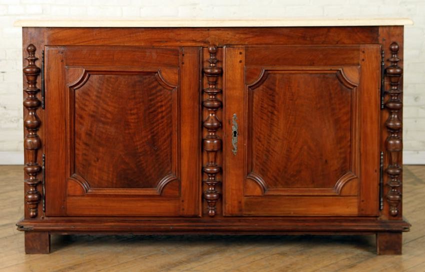 19TH C FRENCH STONE TOP MAHOGANY SIDEBOARD