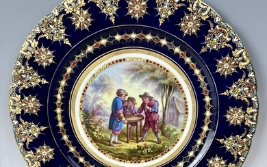 19TH C. JEWELLED SEVRES STYLE PORCELAIN PLATE