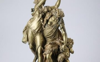 19th c. French bronze figural clock, marked Clodion