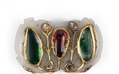 19th c. Mughal Jade Pendant w/ Diamond Emerald Ruby