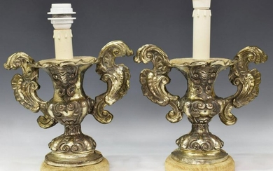 (2) COLONIAL STYLE SILVER CLAD ALTAR TABLE LAMPS