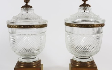 (2) CRYSTAL ORMOLU MOUNTED COVERED URNS