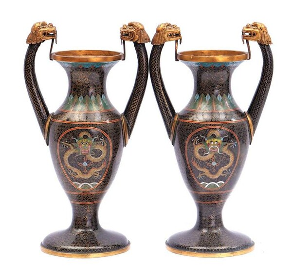 2 Chinese cloisonne ear vases