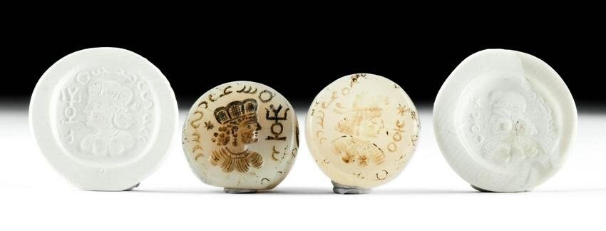 2 Sassanian Stone Stamp Seals - Profile Faces